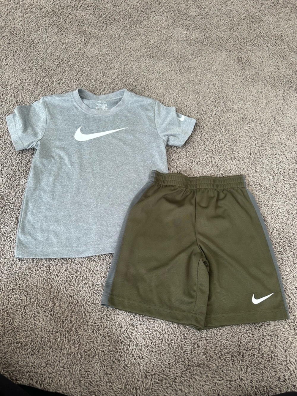 Nike Grey Tee and Olive Green Athletic Shorts Set